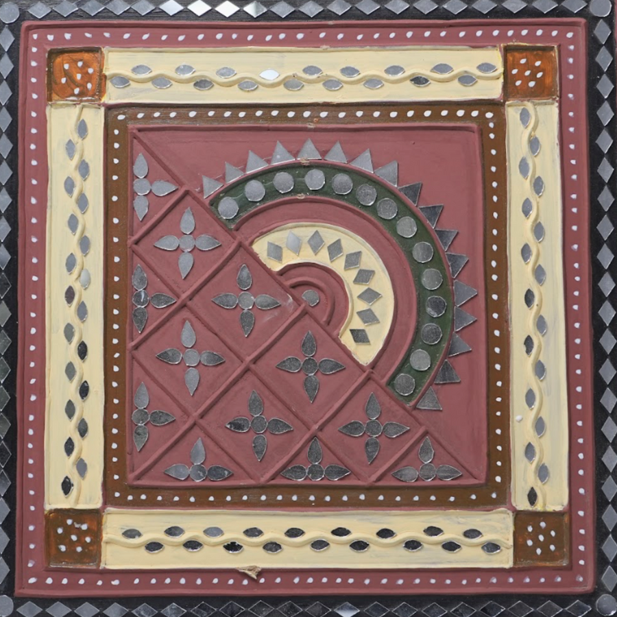Mirror Mosaic Square - Lippan Mirror Wall Art - view 2, handmade Lippan mirror wall art from Kutch, India