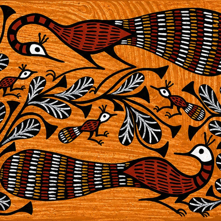 Mor vriksha - Sohrai Painting - view 2, handmade Sohrai tribal painting from India
