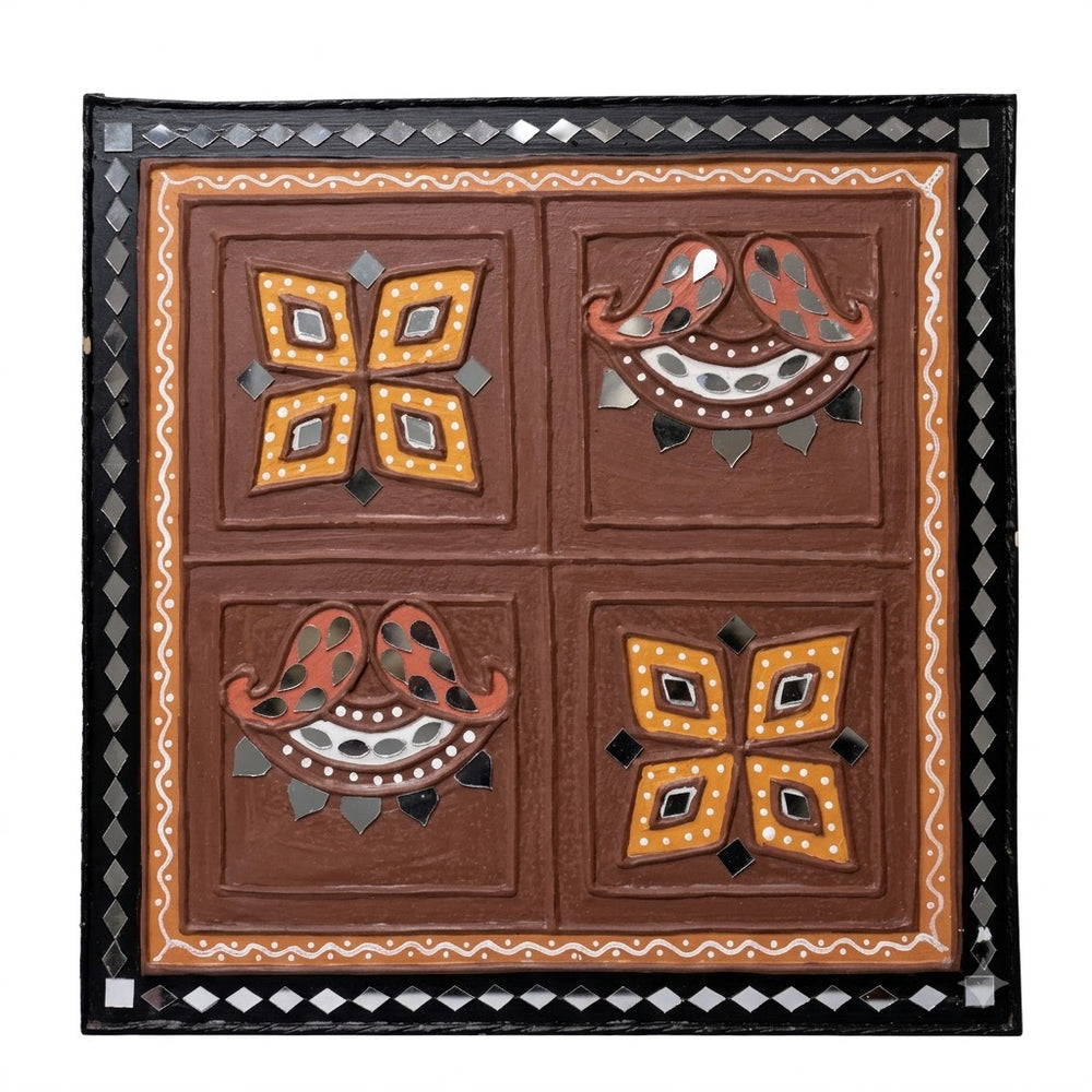 Mosaic Panel Lippan Mirror Wall Art, handmade Lippan mirror wall art from Kutch, India