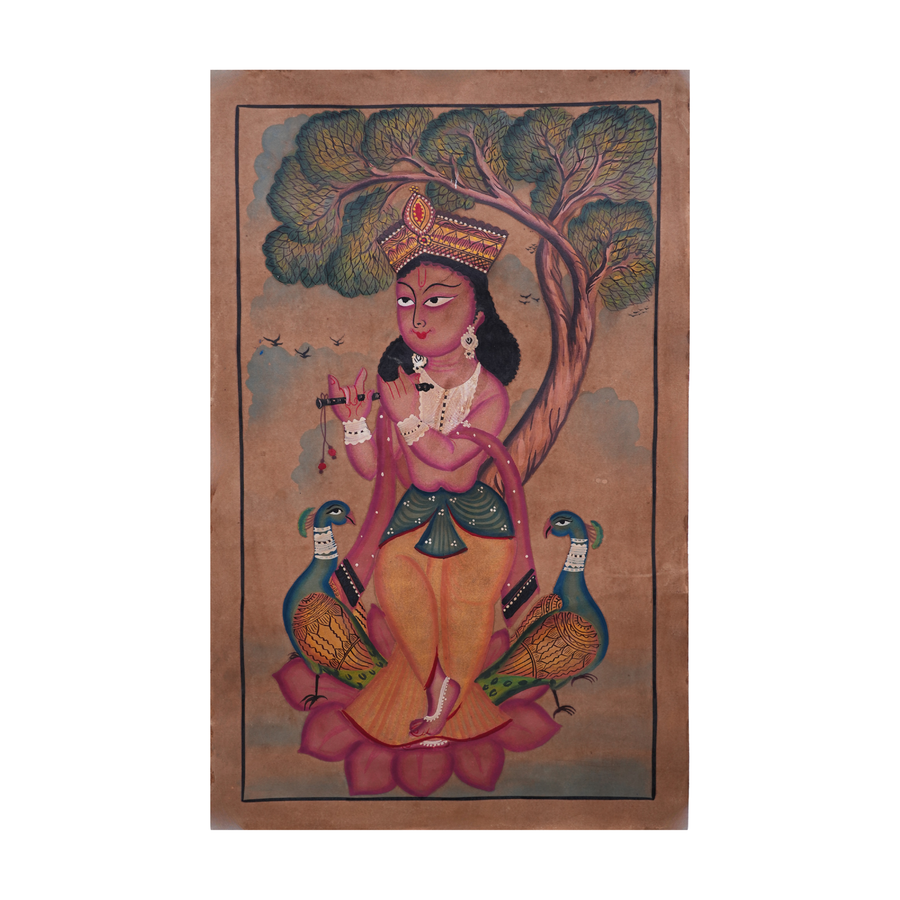Murlidhar - Kalighat Painting - view 2, handmade Kalighat folk painting from India