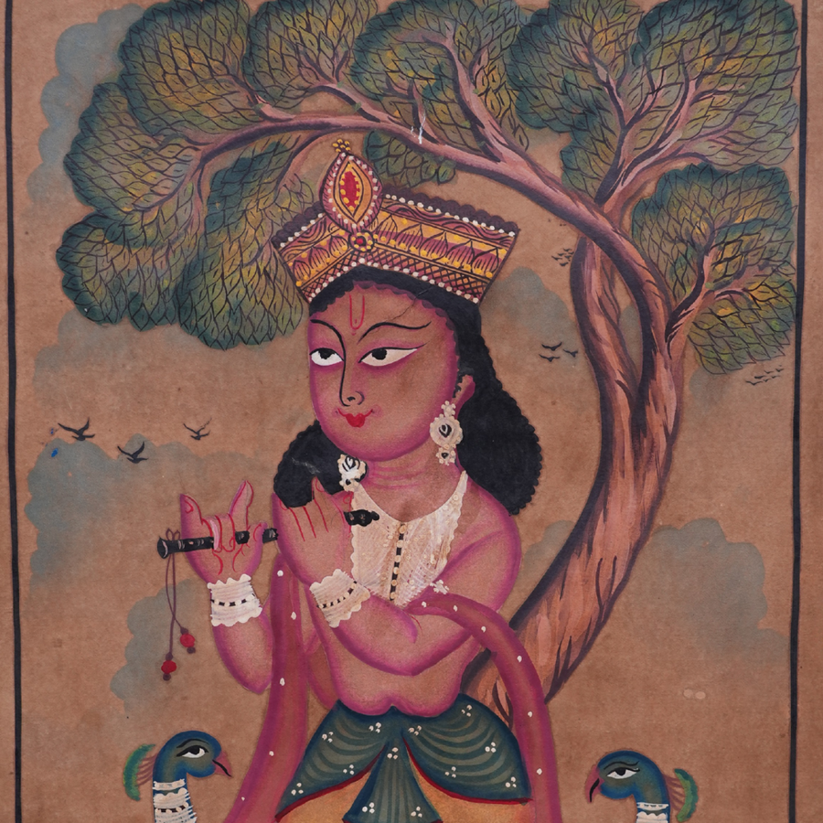 Murlidhar - Kalighat Painting - view 3, handmade Kalighat folk painting from India
