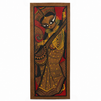 Musical Saraswati - Kalighat Painting, handmade Kalighat folk painting from India