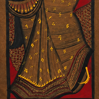 Musical Saraswati - Kalighat Painting - view 4, handmade Kalighat folk painting from India