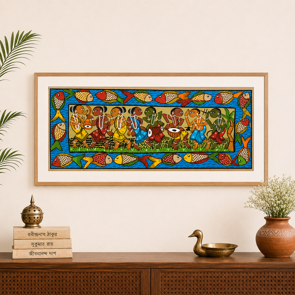 Naach Gaan - Kalighat Painting, handmade Kalighat folk painting from India