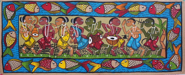 Naach Gaan - Kalighat Painting - view 2, handmade Kalighat folk painting from India
