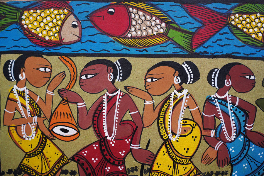 Naach Gaan - Kalighat Painting - view 4, handmade Kalighat folk painting from India
