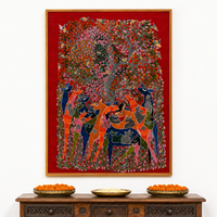 Nature's Grand Gathering - Gond Paper Painting, handmade Gond folk painting from India