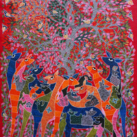 Nature's Grand Gathering - Gond Paper Painting - view 3, handmade Gond folk painting from India
