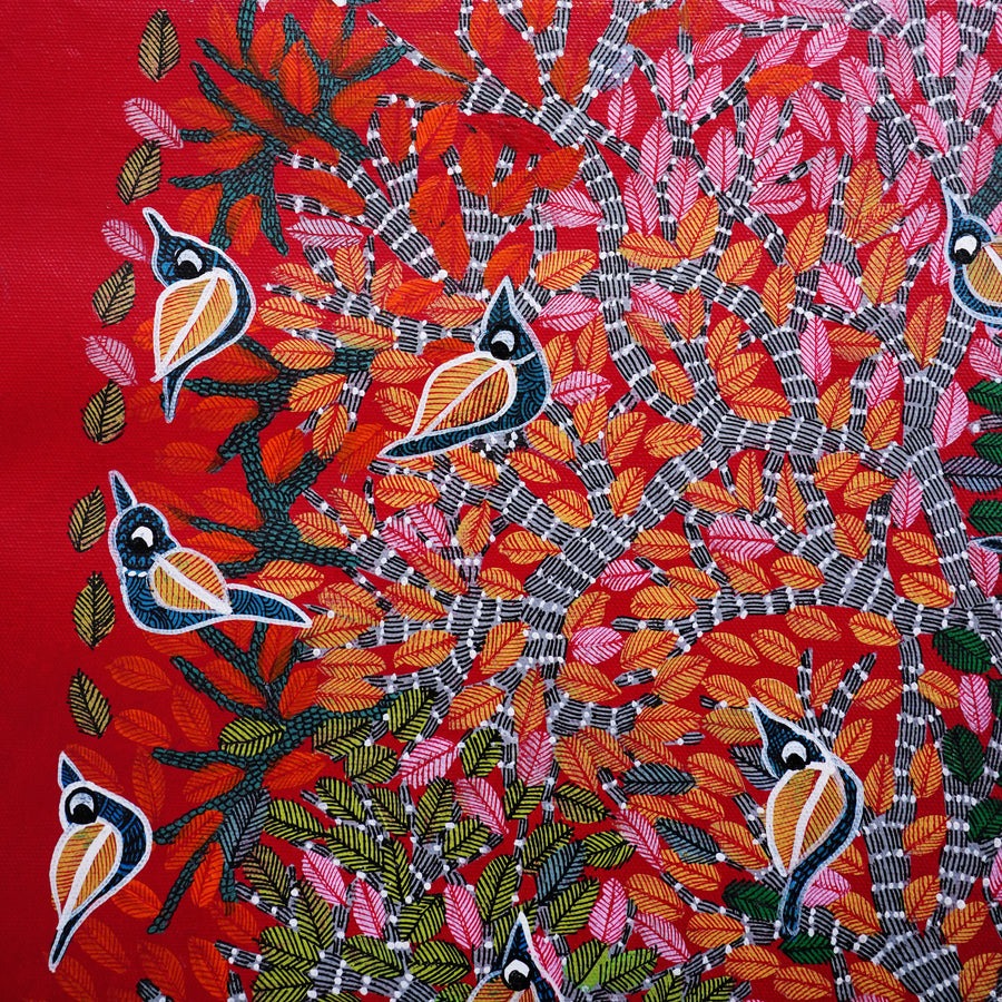 Nature's Grand Gathering - Gond Paper Painting - view 4, handmade Gond folk painting from India