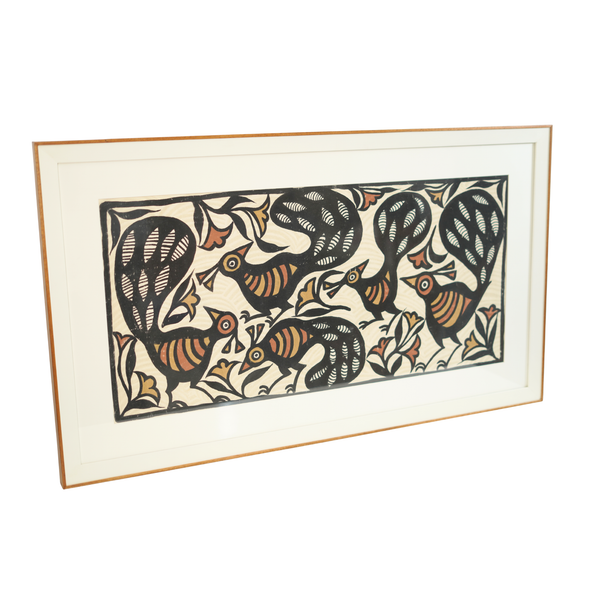 Nature's Beauty with Peacocks - Sohrai Painting with wooden frame - view 2, handmade Sohrai tribal painting from India
