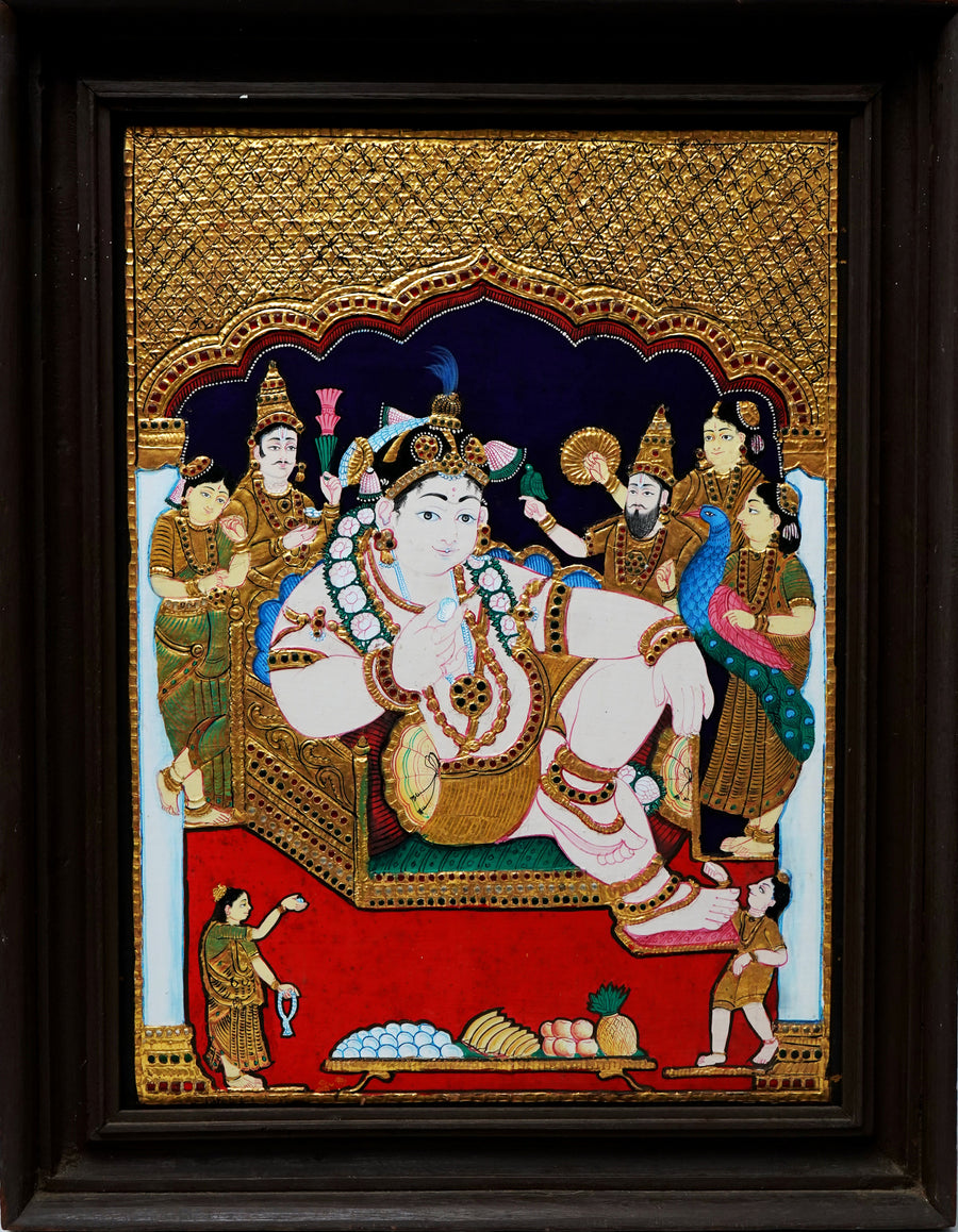Navaneeta Krishna - Tanjore Painting, handmade Tanjore painting from India