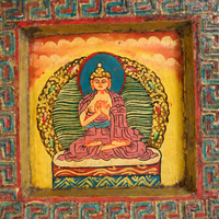 Peaceful Buddha - Tibetan Hand-Painted Wall Hanging - view 3, handmade Tibetan wall hanging from India