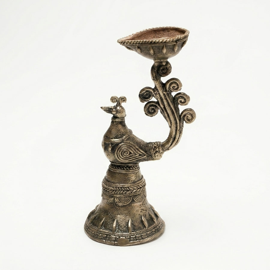 Peacock Diya Stand – Dhokra Metal Art set of 2