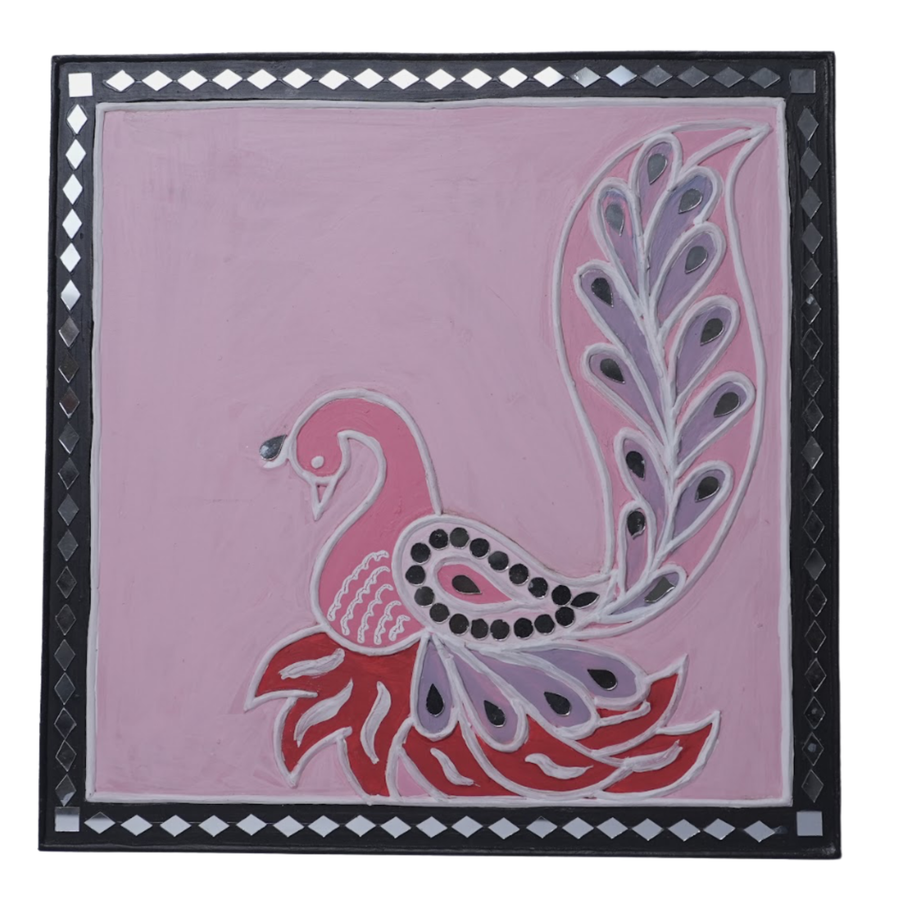 Peacock Grace - Lippan Mirror Wall Art, handmade Lippan mirror wall art from Kutch, India