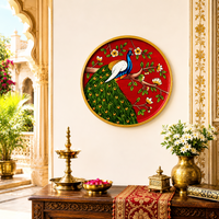 Peacock - Wooden Panel Pichwai Painting, handmade pichwai painting from India