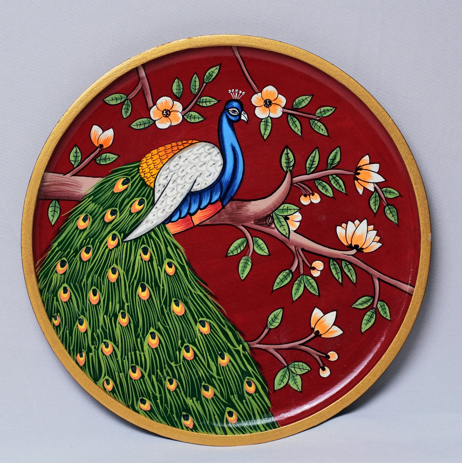 Peacock - Wooden Panel Pichwai Painting - view 2, handmade pichwai painting from India