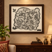 Pond with Snakes & Fish - Gond Paper Painting - view 3, handmade Gond folk painting from India
