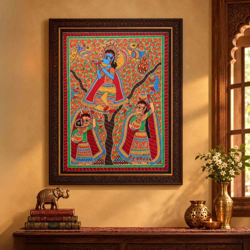 Prem Leela - Madhubani Painting, handmade Madhubani painting from India