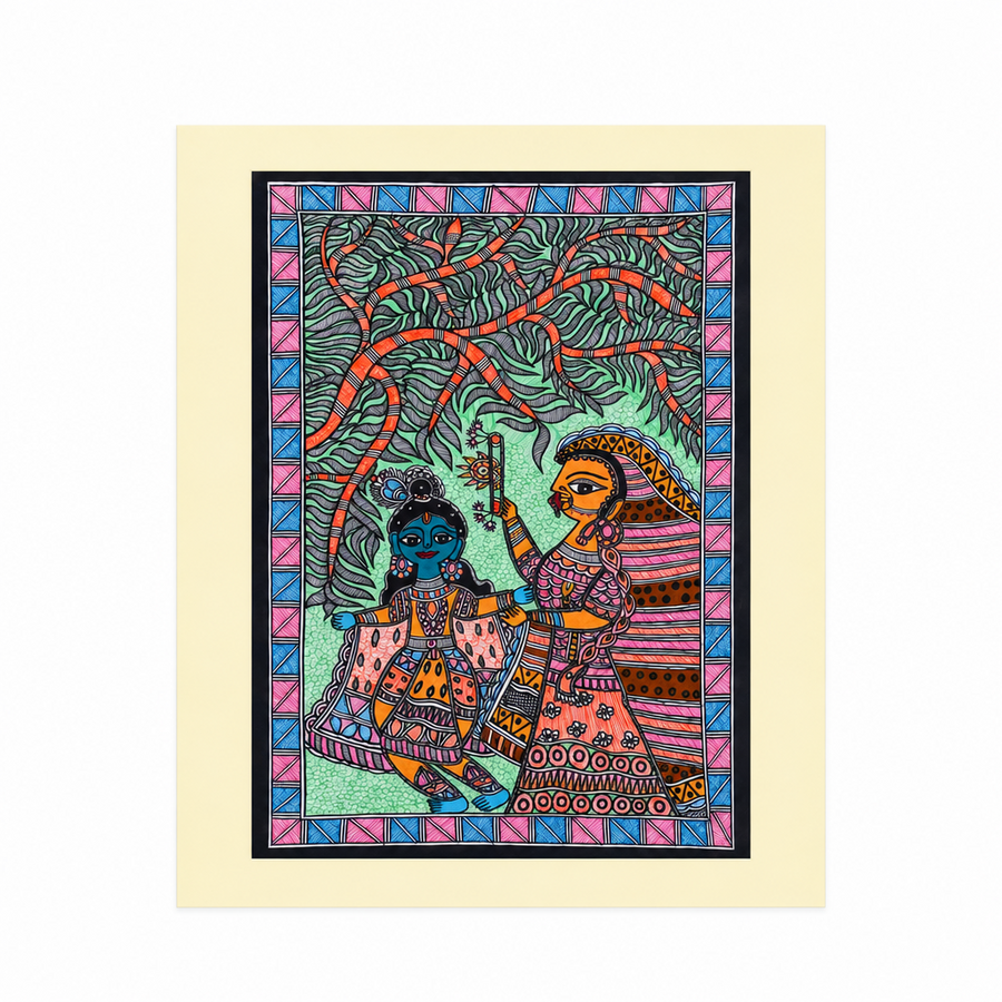 Prem Raag - Madhubani Painting - view 2, handmade Madhubani painting from India