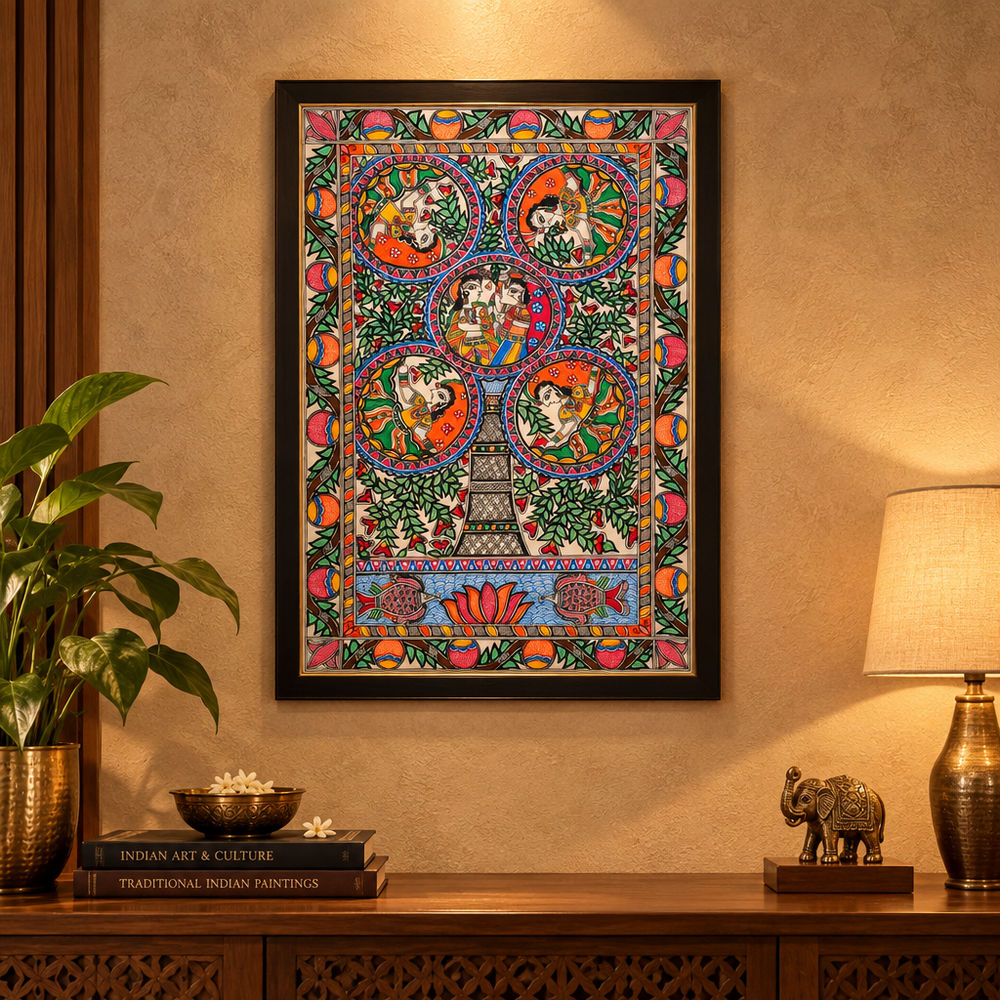 Prem Vriksha - Madhubani Painting, handmade Madhubani painting from India