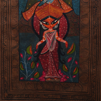 Radha Krishna - Kalighat Painting - view 4, handmade Kalighat folk painting from India