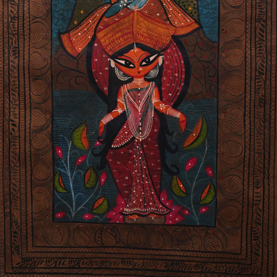 Radha Krishna - Kalighat Painting - view 4, handmade Kalighat folk painting from India