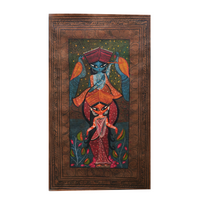 Radha Krishna - Kalighat Painting, handmade Kalighat folk painting from India