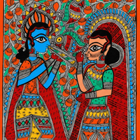 Radha Krishna Milan - Madhubani Painting - view 3, handmade Madhubani painting from India