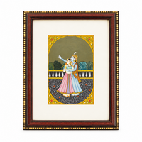 Radha Krishna on the Terrace - Rajasthani Miniature Painting, handmade Rajasthani miniature painting from India
