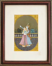 Radha Krishna on the Terrace - Rajasthani Miniature Painting - view 3, handmade Rajasthani miniature painting from India