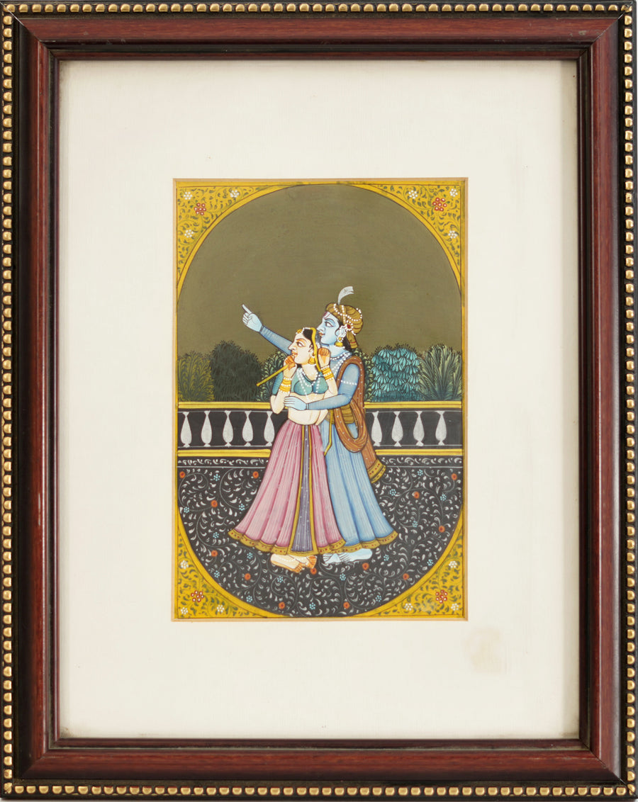 Radha Krishna on the Terrace - Rajasthani Miniature Painting - view 3, handmade Rajasthani miniature painting from India