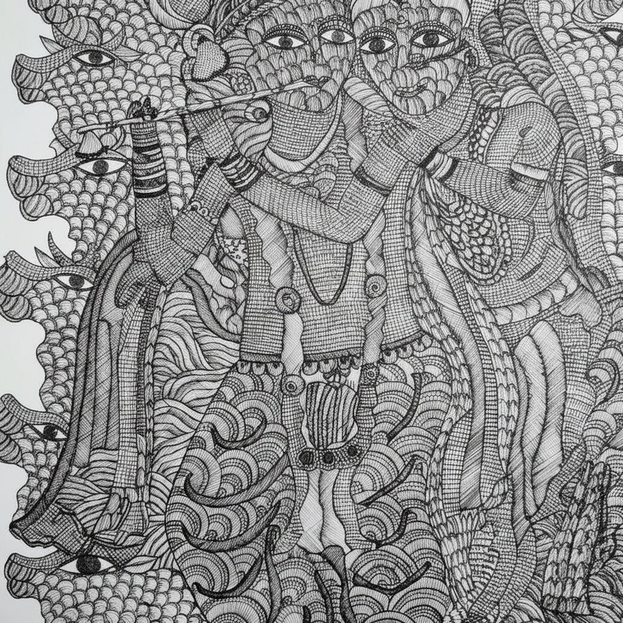 Divine Figure with Serpents – Gond Paper Painting