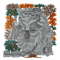 Radha Krishna & Flowering Tree – Gond Paper Painting