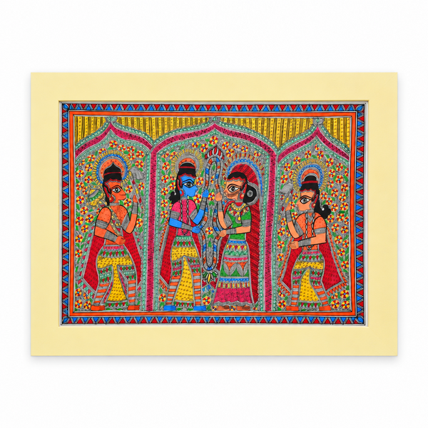 Ram Sita Vivaah - Madhubani Painting - view 2, handmade Madhubani painting from India