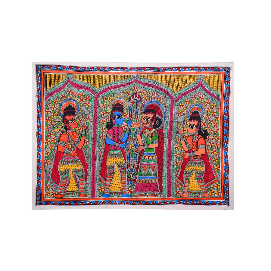 Ram Sita Vivaah - Madhubani Painting - view 3, handmade Madhubani painting from India