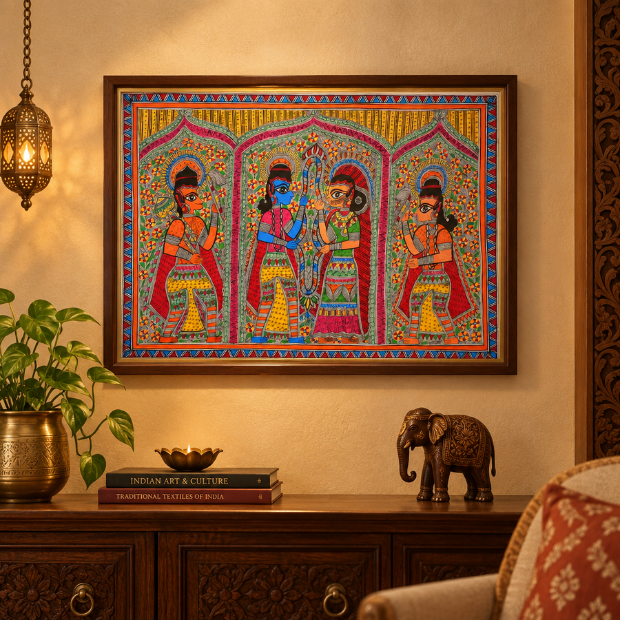 Ram Sita Vivaah - Madhubani Painting, handmade Madhubani painting from India