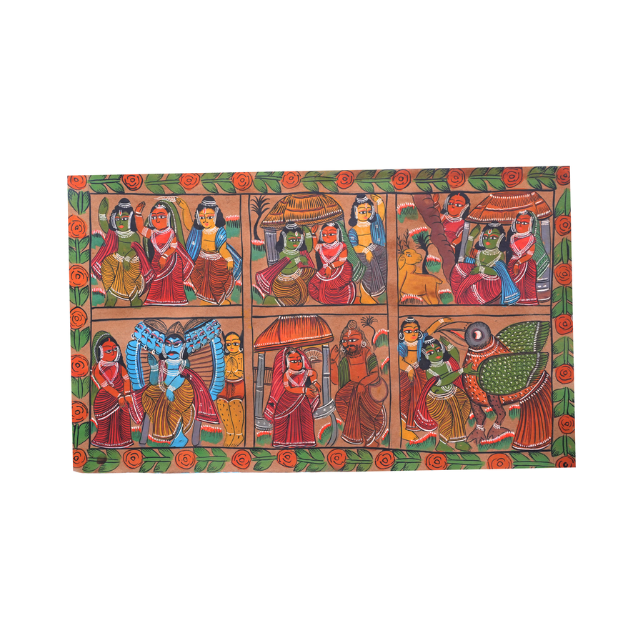 Ramayan Katha - Kalighat Painting - view 2, handmade Kalighat folk painting from India
