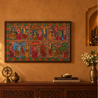 Ramayan Katha - Kalighat Painting, handmade Kalighat folk painting from India