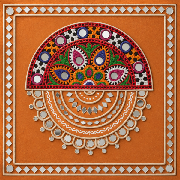 Reflections of Kutch - Lippan Mirror Wall Art - view 2, handmade Lippan mirror wall art from Kutch, India