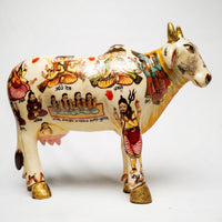 White Kamdhenu with Calf – Handpainted Artwork