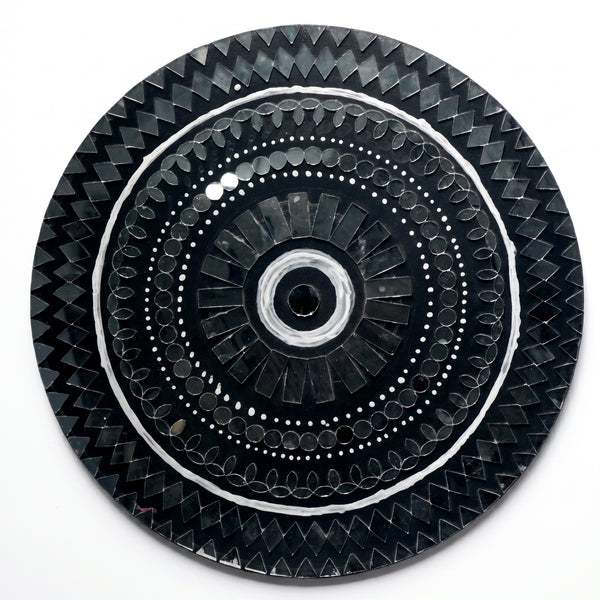 Black Glossy Circular Lippan Mirror Wall Art