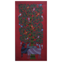 Roots of Coexistence - Gond Canvas Painting - view 2, handmade Gond folk painting from India
