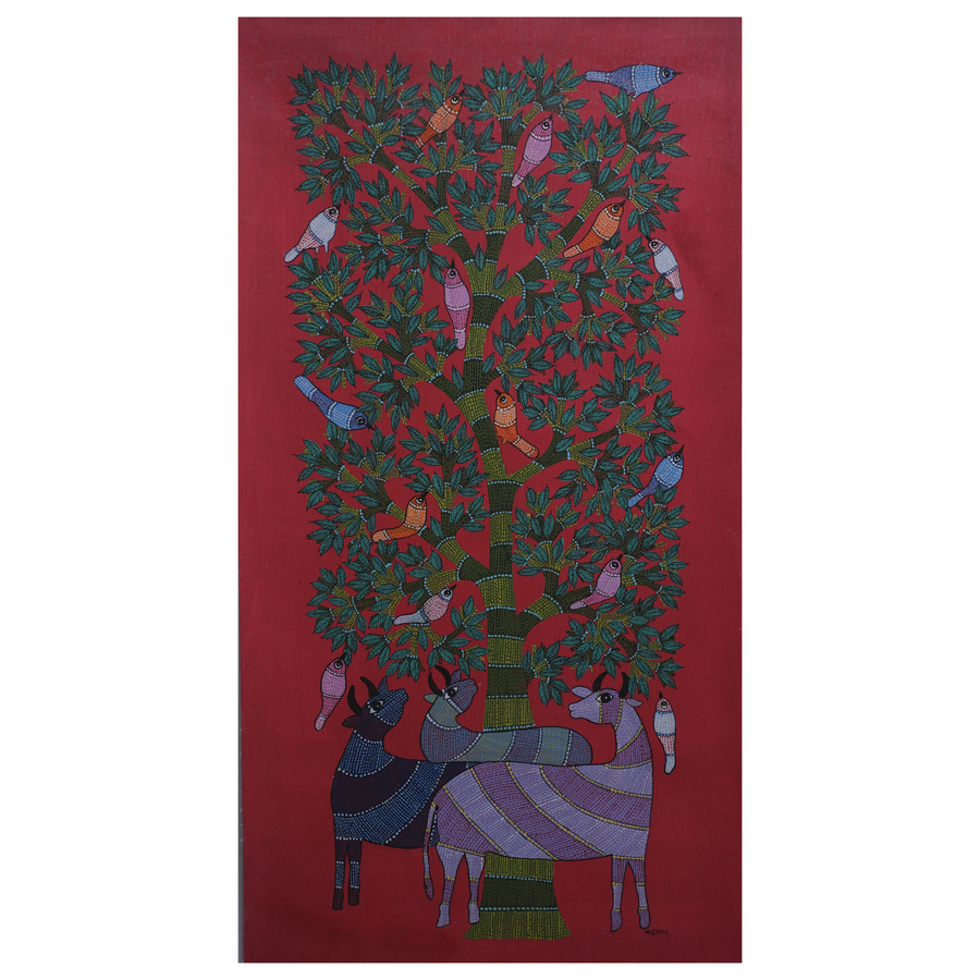 Roots of Coexistence - Gond Canvas Painting - view 2, handmade Gond folk painting from India