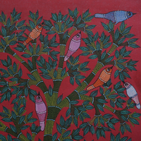 Roots of Coexistence - Gond Canvas Painting - view 3, handmade Gond folk painting from India