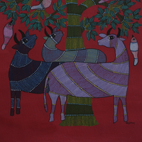 Roots of Coexistence - Gond Canvas Painting - view 4, handmade Gond folk painting from India