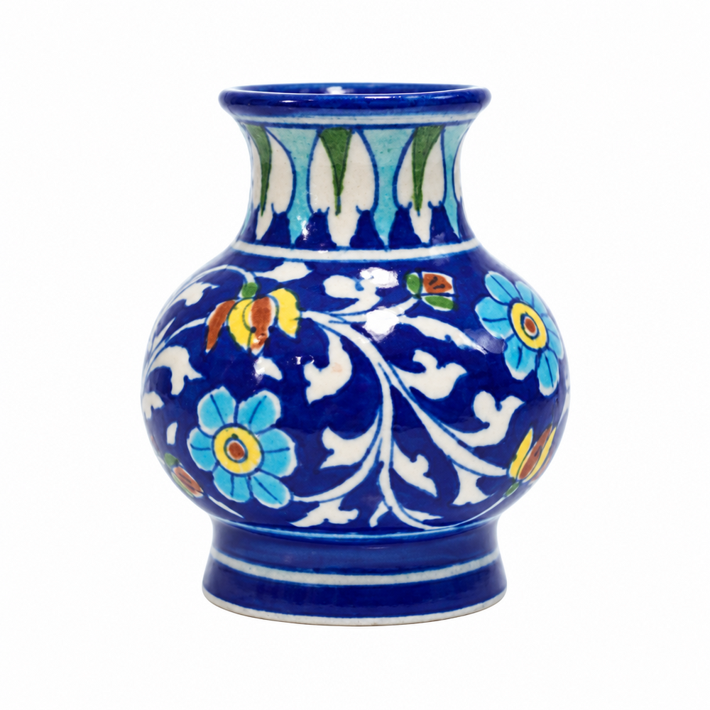 Royal Blue Floral Vase - Jaipur Blue Pottery, handmade Jaipur blue pottery from India