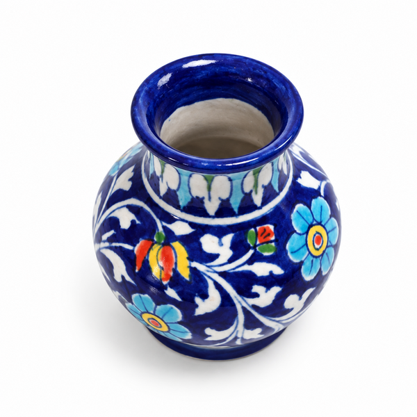 Royal Blue Floral Vase - Jaipur Blue Pottery - view 2, handmade Jaipur blue pottery from India