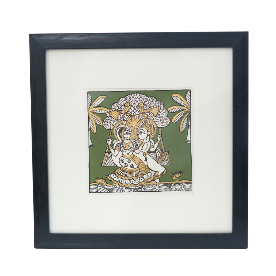 Royal Couple on Swing - Phad Painting, handmade Phad painting from India