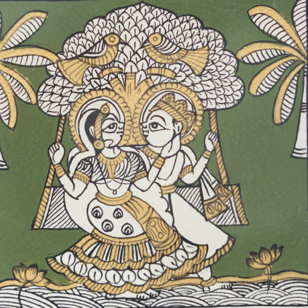 Royal Couple on Swing - Phad Painting - view 2, handmade Phad painting from India