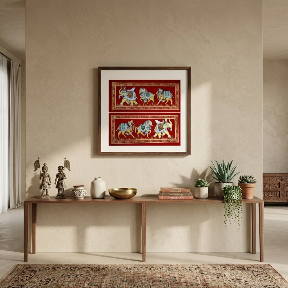 Royal Grandeur - Rajasthani Miniature Painting, handmade Rajasthani miniature painting from India
